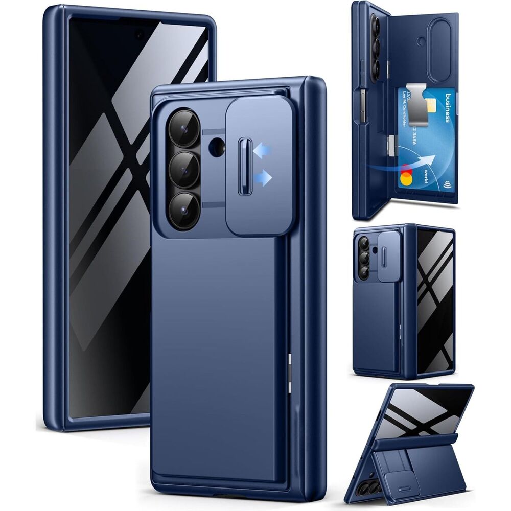 TONGATE Wallet Case for Galaxy Z Fold 7 - Heavy Duty Blue Armor Cover